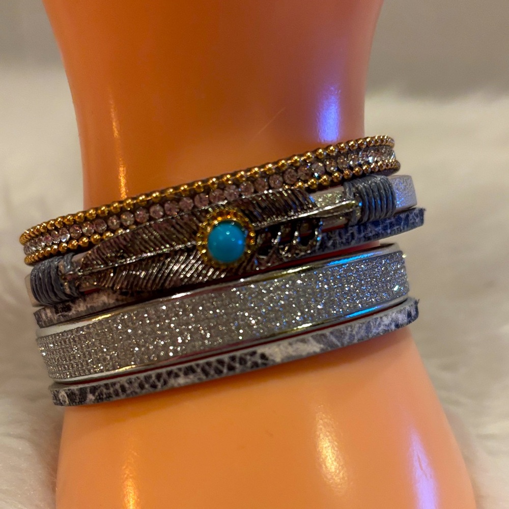 Faux Leather and Crystals Wrap Style Bracelet/NIB